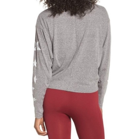 Free People Melrose Graphic Tee Long Sleeve Scoop Neck Crackled Stars S Gray NWT - Picture 3 of 16